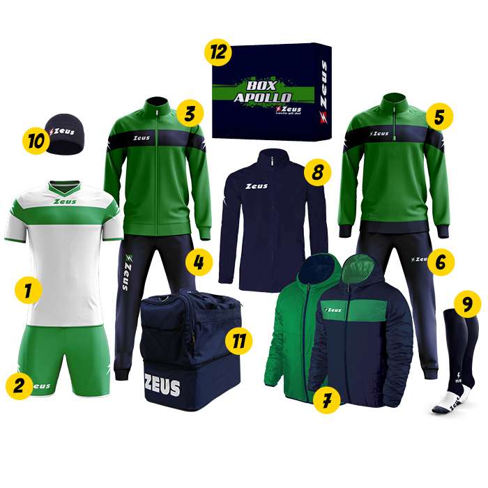 Zeus Apollo Fußball Set Teamwear Box 12-teilig Navy Grün