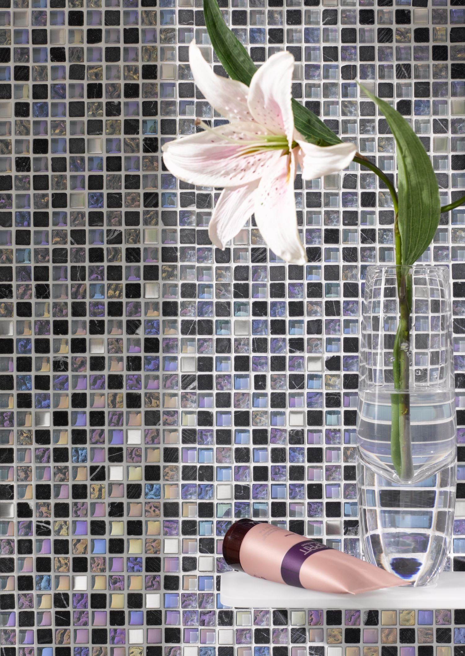 Mosani Mosaikfliesen Glasmosaik Naturstein Mosaik grau glänzend / 10 Matten
