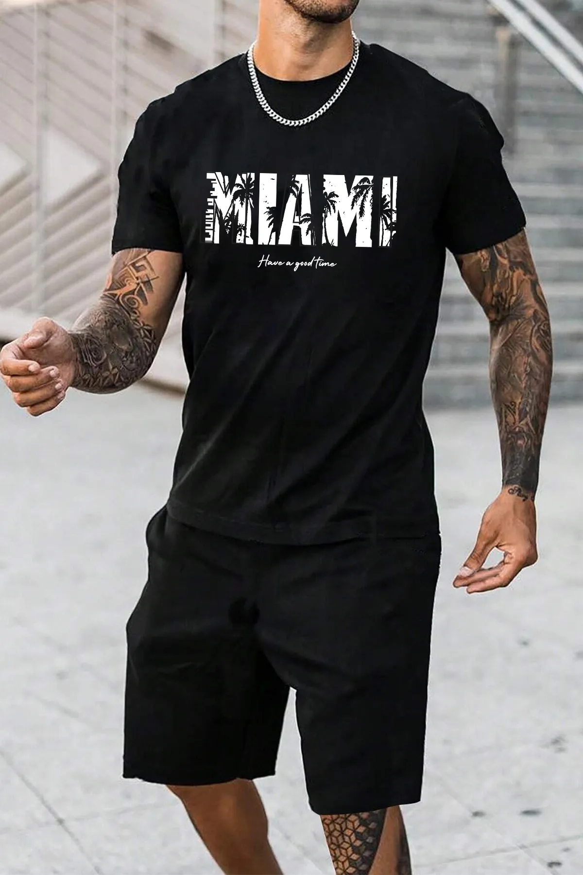 uyguntarz  Shorts-Set mit Miami-Print, Unisex