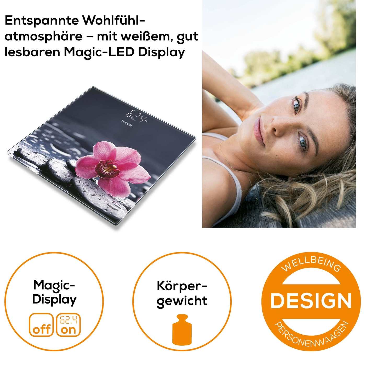 Beurer Glaswaage GS 215 Relax-Personenwaage aus Glas mit unsichtbarem Magic-Display - bis 180 kg