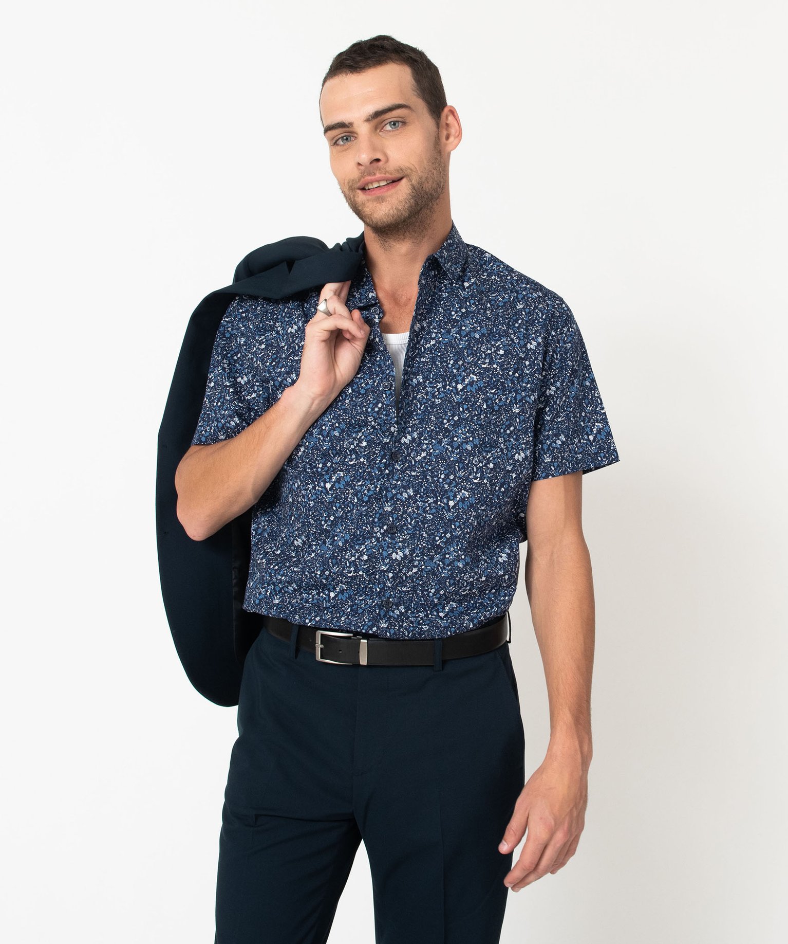 Chemise droite à manches courtes à petits motifs homme imprime | GEMO