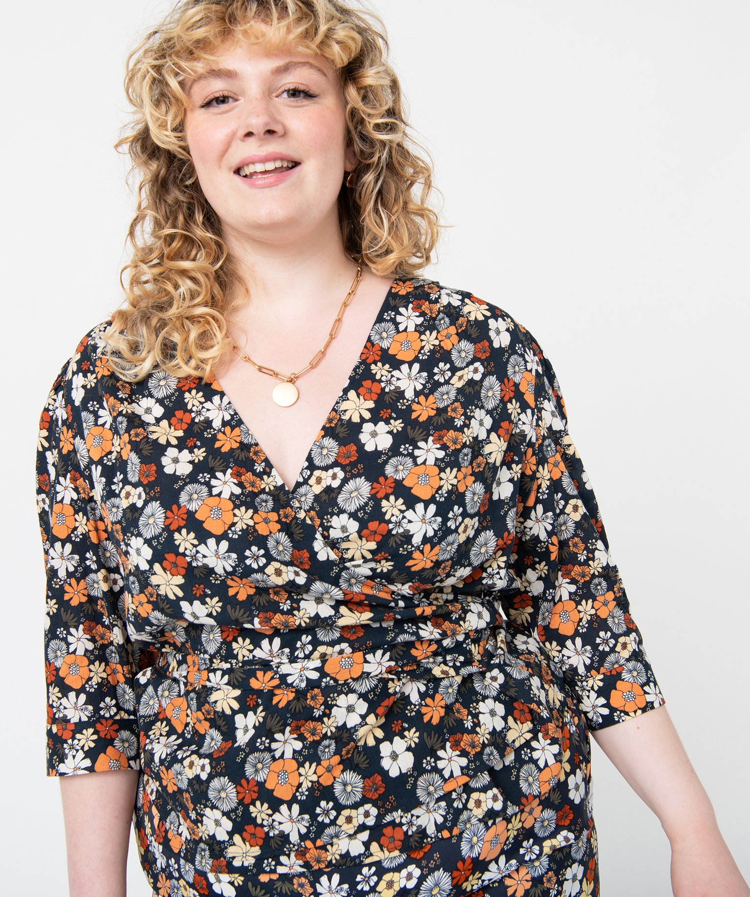Blouse femme grande taille à manches forme cache-cur imprime | GEMO