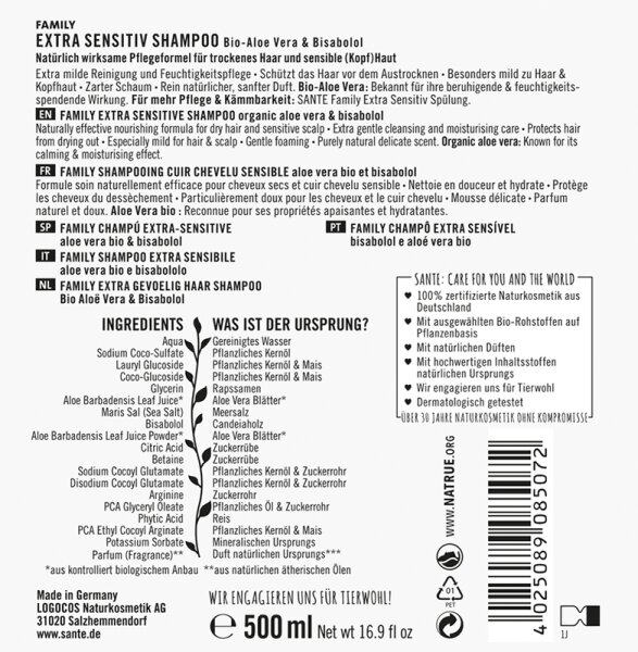 Sante FAMILY Extra Sensitiv Shampoo Bio-Aloe Vera & Bisabolol Shampoo