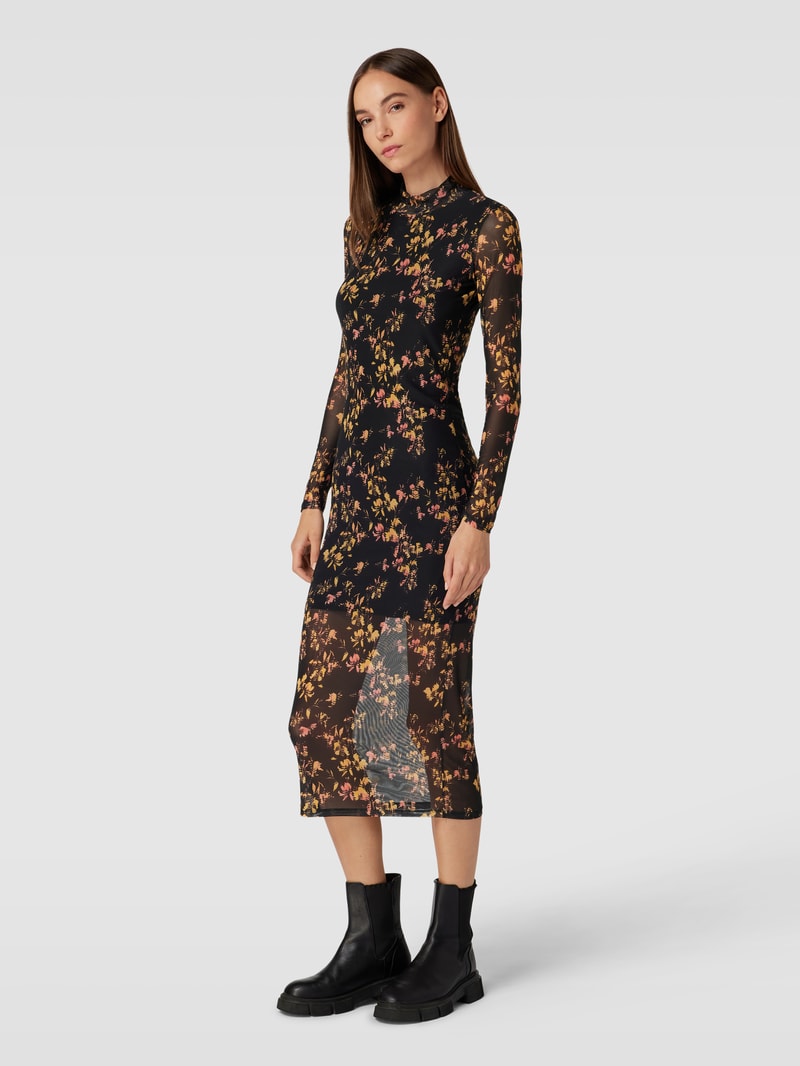 Midikleid mit floralem Muster Modell 'Nasuse' in schwarz