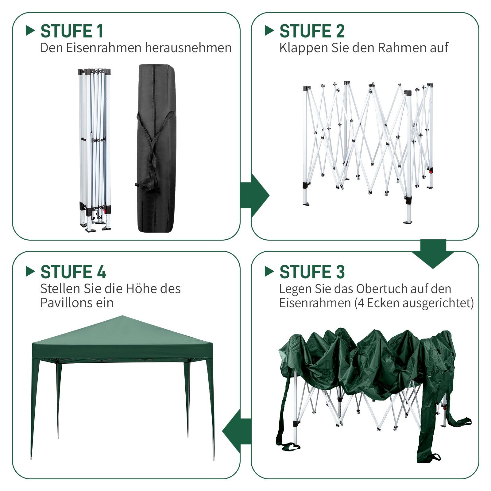 FCH Faltpavillon, 3x3m Pop-Up Pavillon,höhenverstellbar,inkl Tragetasche