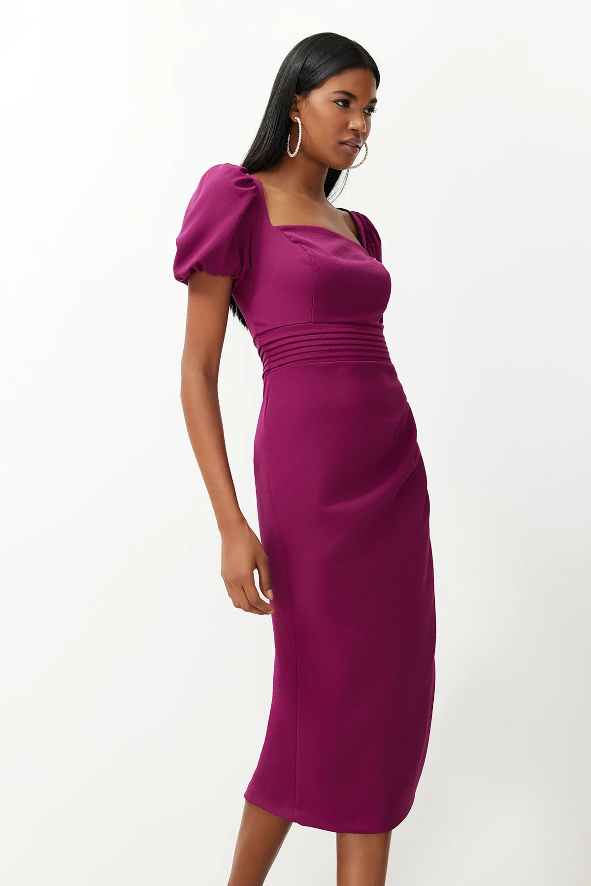 Trendyol Collection  Lila Taillen-detailliertes, figurbetontes Webkleid TPRSS24EL00158