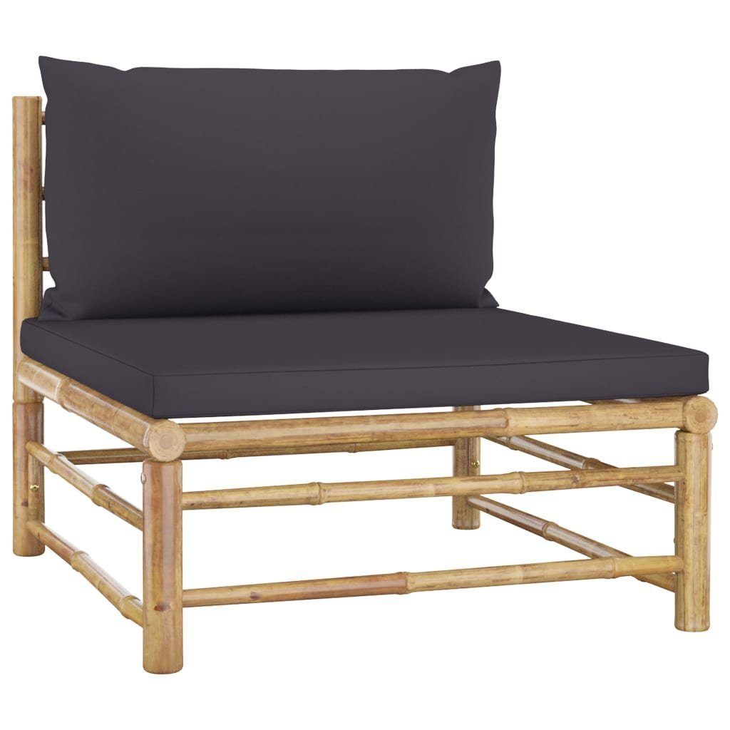 vidaXL Loungesofa 3-tlg. Garten-Lounge-Set mit Dunkelgrauen Kissen Bambus, 1 Teile