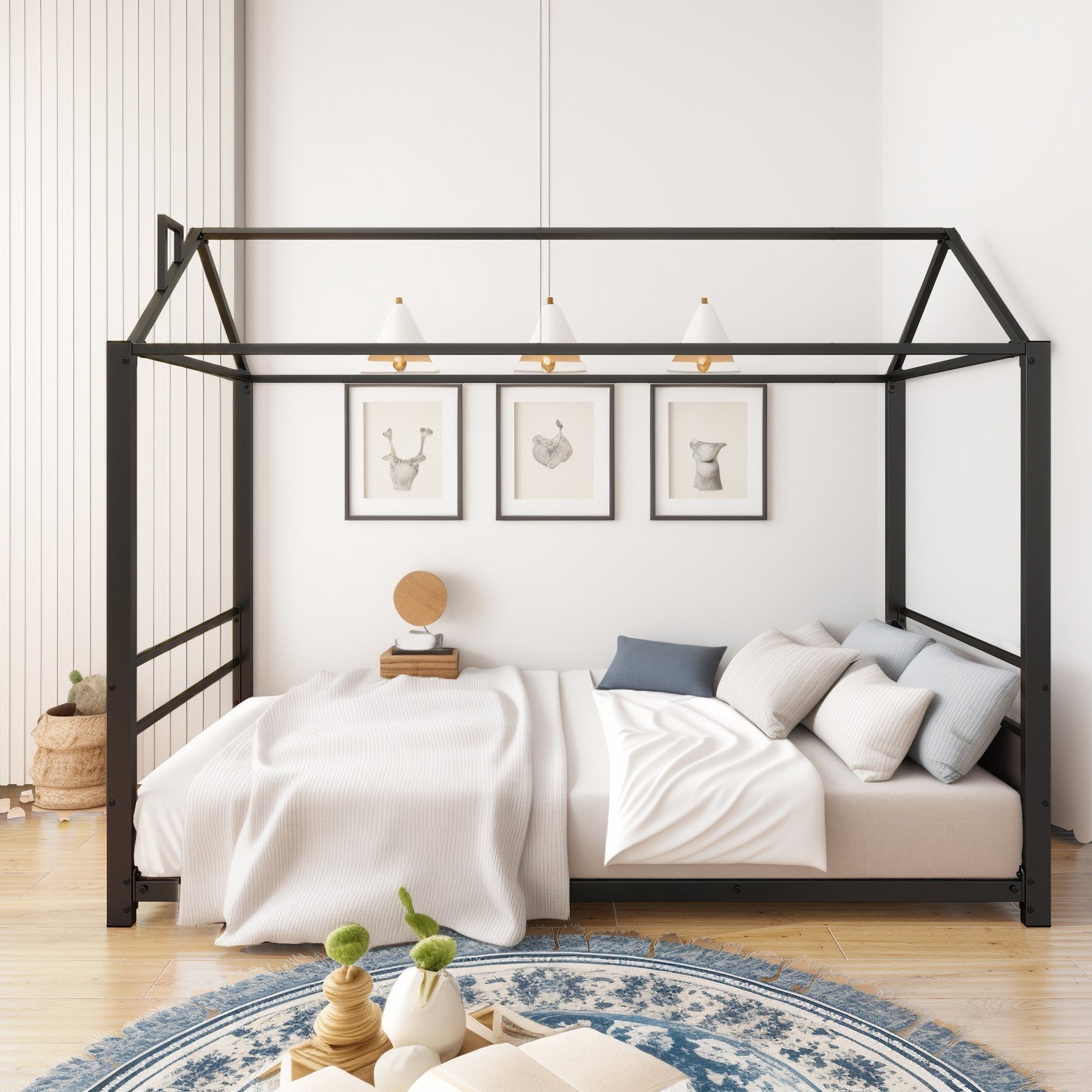Celya Metallbett 90 x 200cm Kinderbetten,Hausmodellierende Kinderbetten, Einzelbetten, Plattform, Schwarz