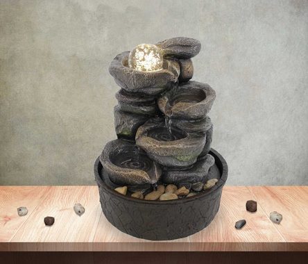 Kiom Zimmerbrunnen Tischbrunnen FoCascate graubraun Led 26 cm 10974, 21 cm Breite