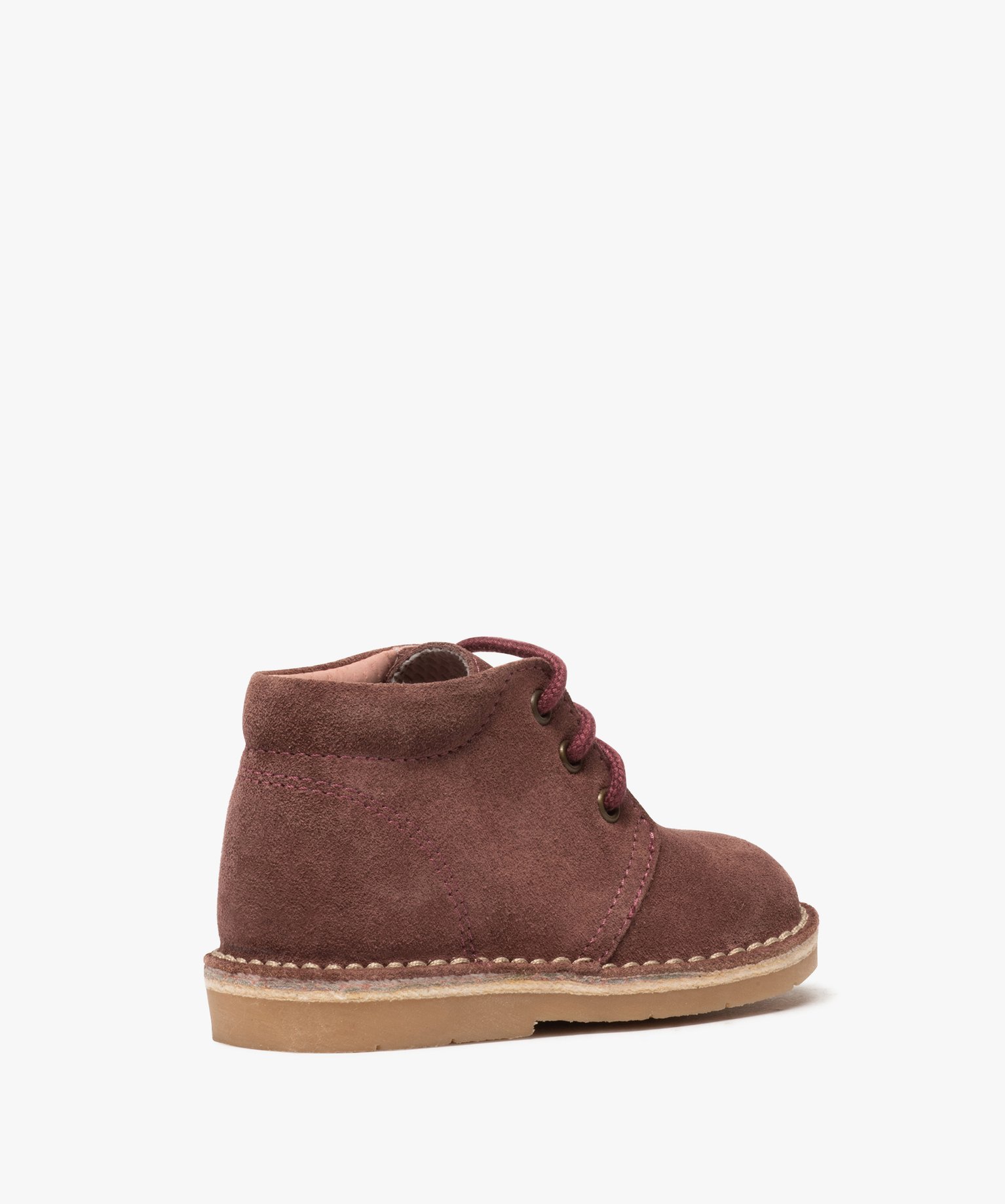 Bottillons bébé fille en cuir uni à lacets rose | GEMO