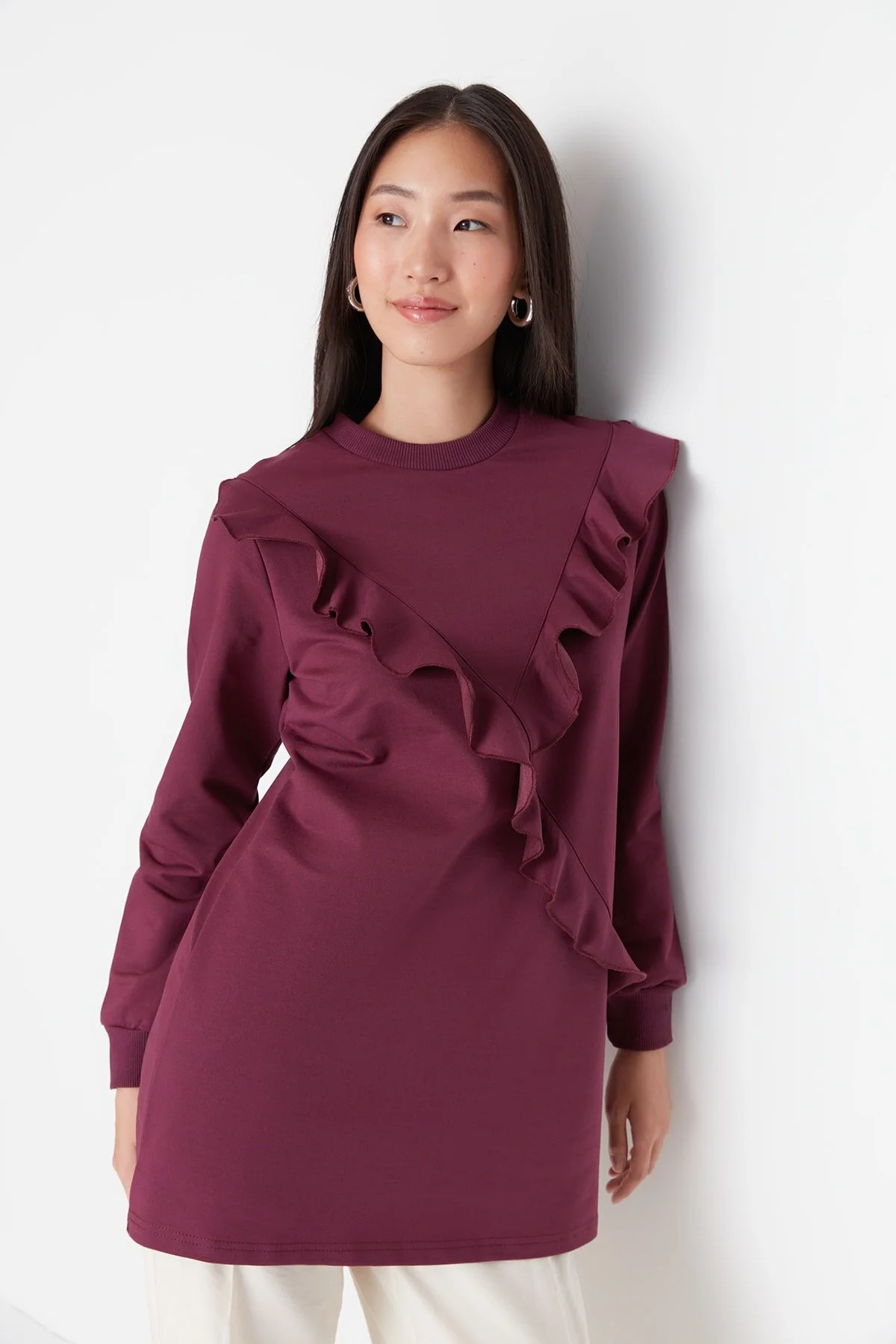 Trendyol Modest  Lila Stricktunika mit Rüschendetail TCTAW23UK00052