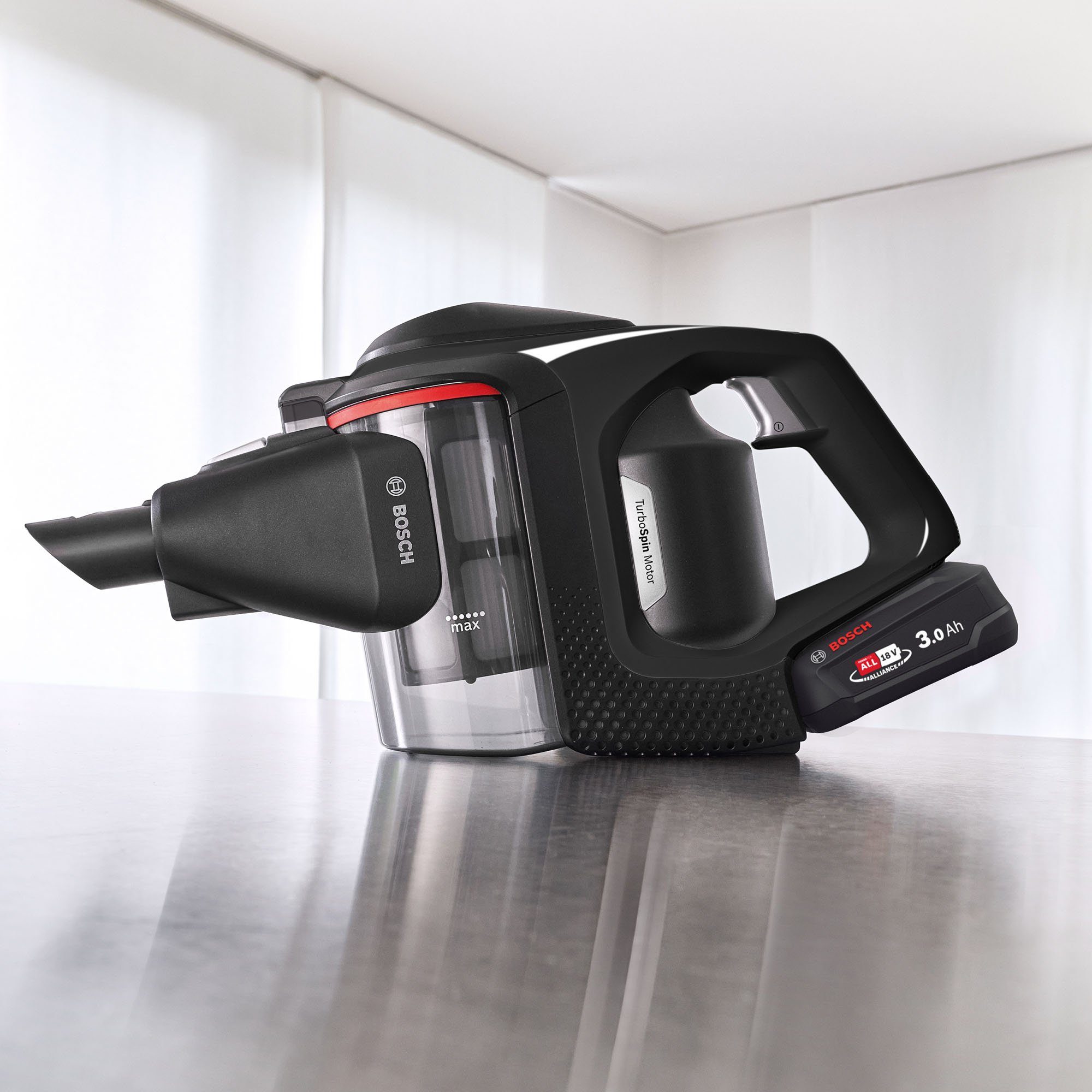 BOSCH Akku-Stielstaubsauger BKS8214T Unlimited Serie, 8 Gen2, beutellos, 45 Min Laufzeit, inkl. elektrische Minidüse und flexibler Fugendüse