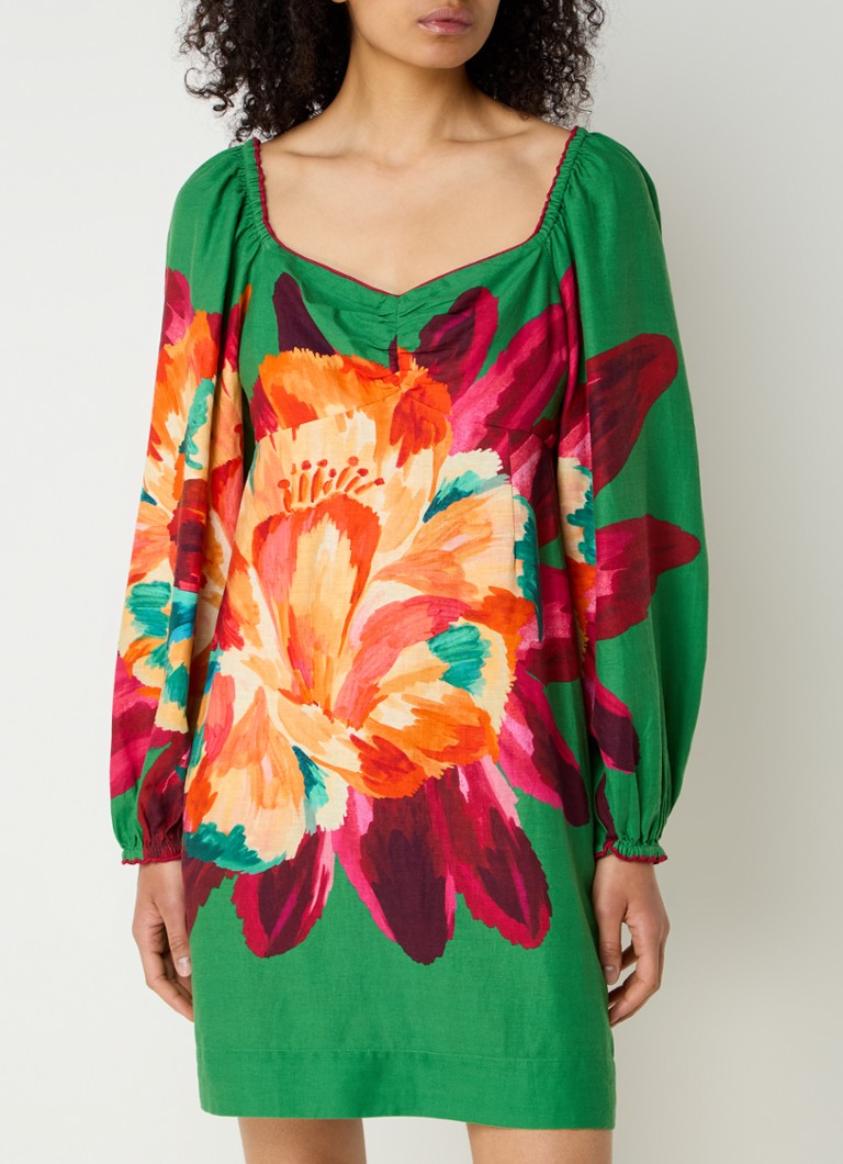 Rochie-tunică scurtă din amestec de in cu imprimeu floral Farm Rio Tropicart