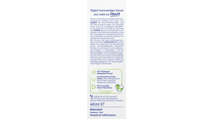 NIVEA SUN UV Gesicht Experte Anti-Pigmentflecken Sonnenschutz LF50+ 40 ml