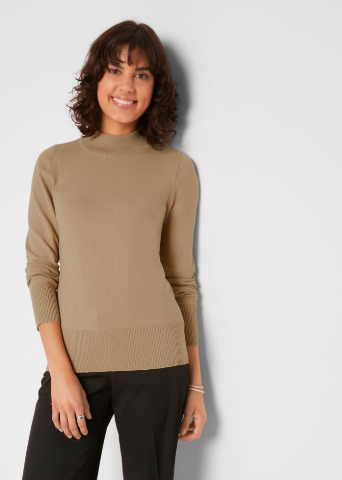 Basic Pullover mit Stehkragen mit recycelter Baumwolle