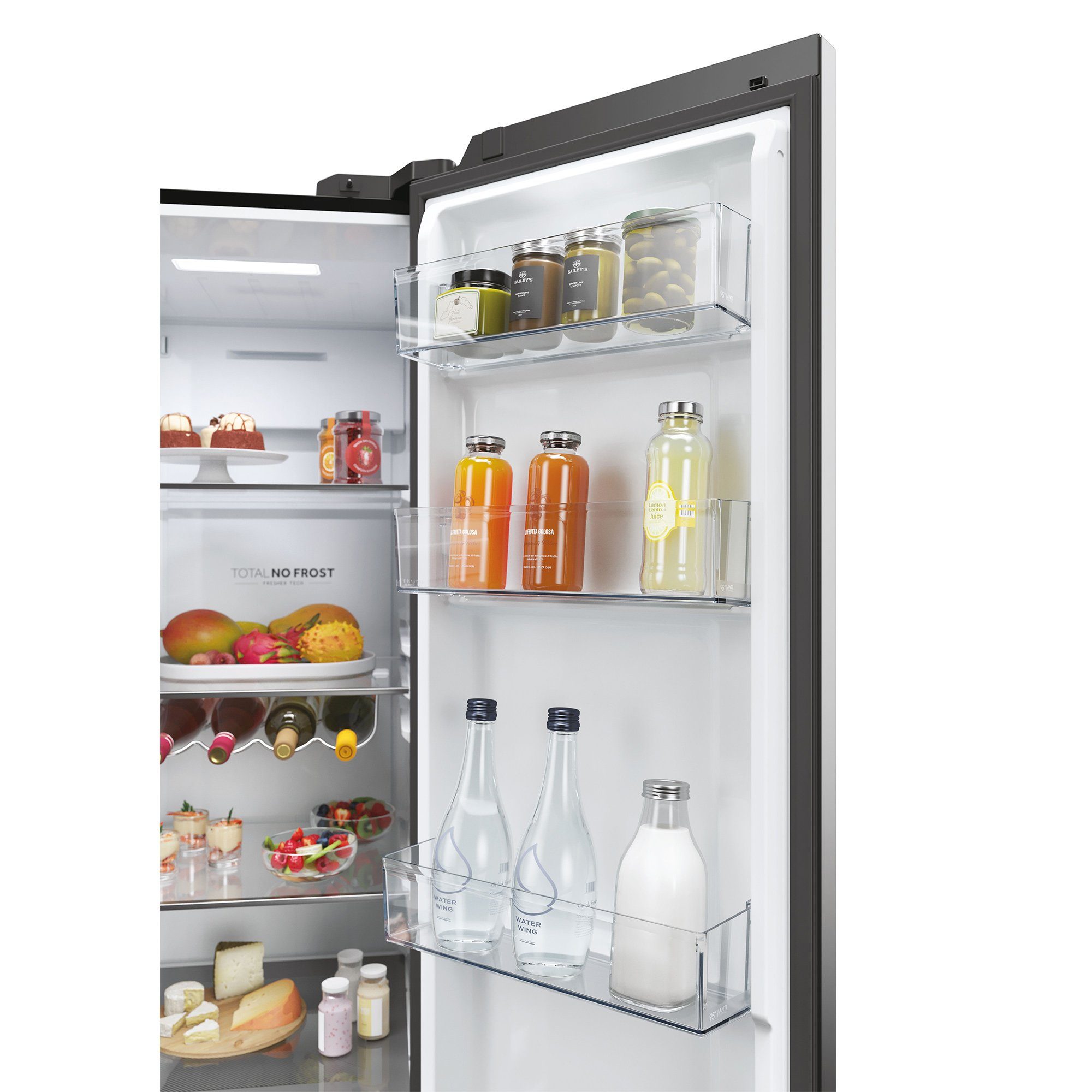 Haier Side-by-Side Front aus Edelstahl schwarz HSW59F18EIPT, 177,5 cm hoch, 90,5 cm breit, Wasser -/Eiswürfeldispenser, Smart hON App-WIFI, Total No Frost