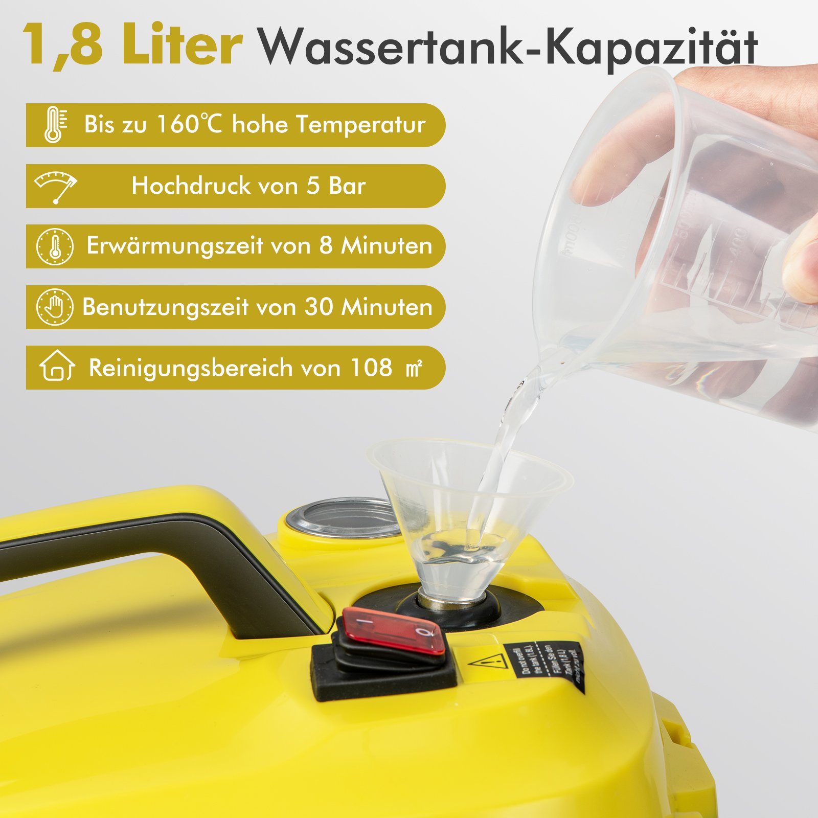 COSTWAY Dampfreiniger, 2000,00 W, 1,8 L Tank, 13 Zubehörteile, bis 108m²