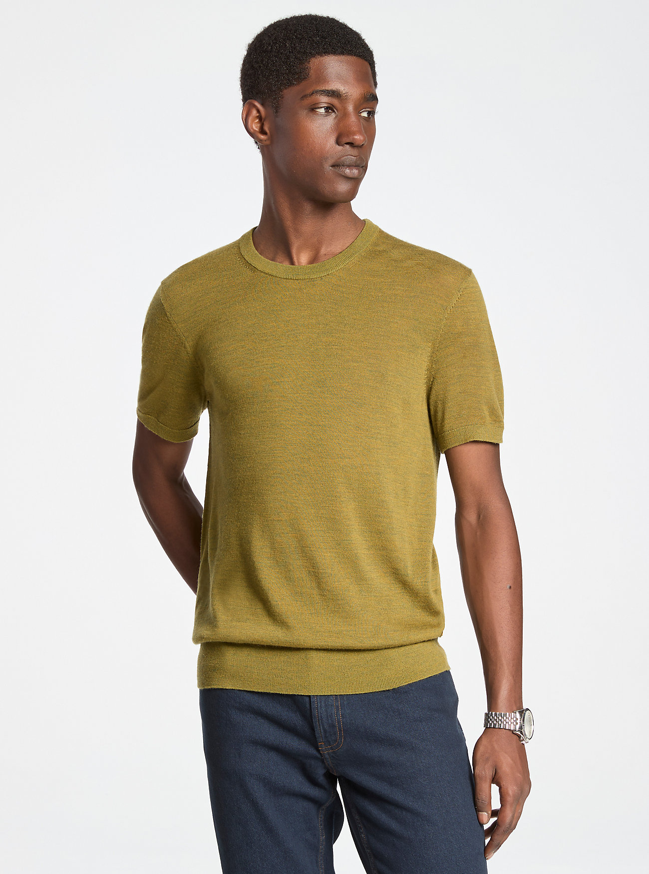 Wool Short-Sleeve Sweater - PISTACHIO HEATHER