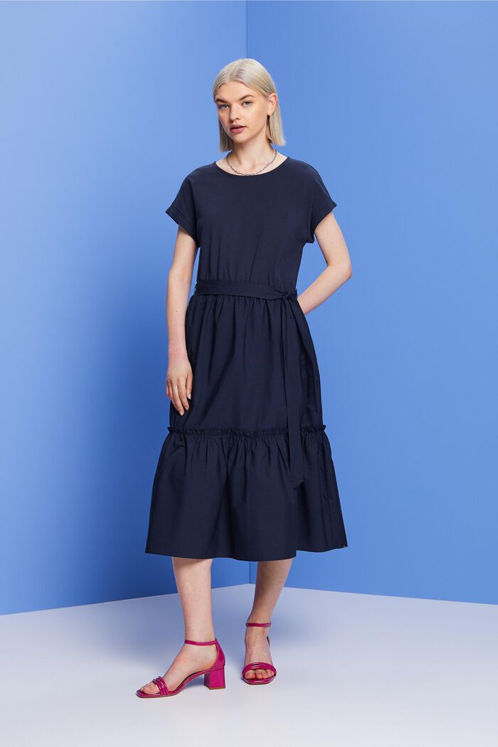 Midikleid aus Materialmix, 100 % Baumwolle
