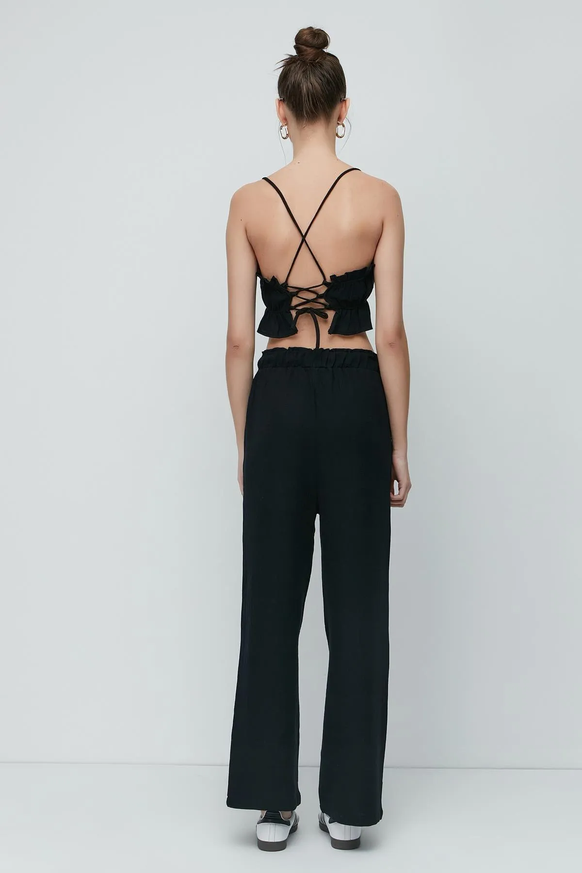 C&City  Crop-Bustier-Hosen-Set aus Bio-Baumwoll-Musselin 9124 Schwarz