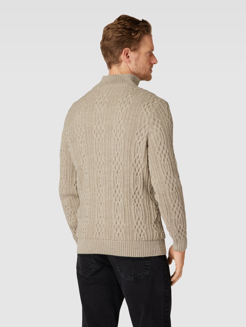 Strickpullover mit Zopfmuster Modell 'HOVEN' in sand