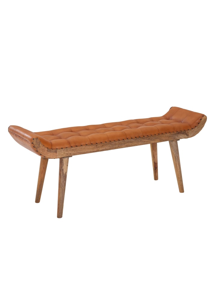 KADIMA DESIGN Sitzbank Echtleder / Massivholz Bank 125x50x38 cm Chesterfield, günstig kaufen onesize
