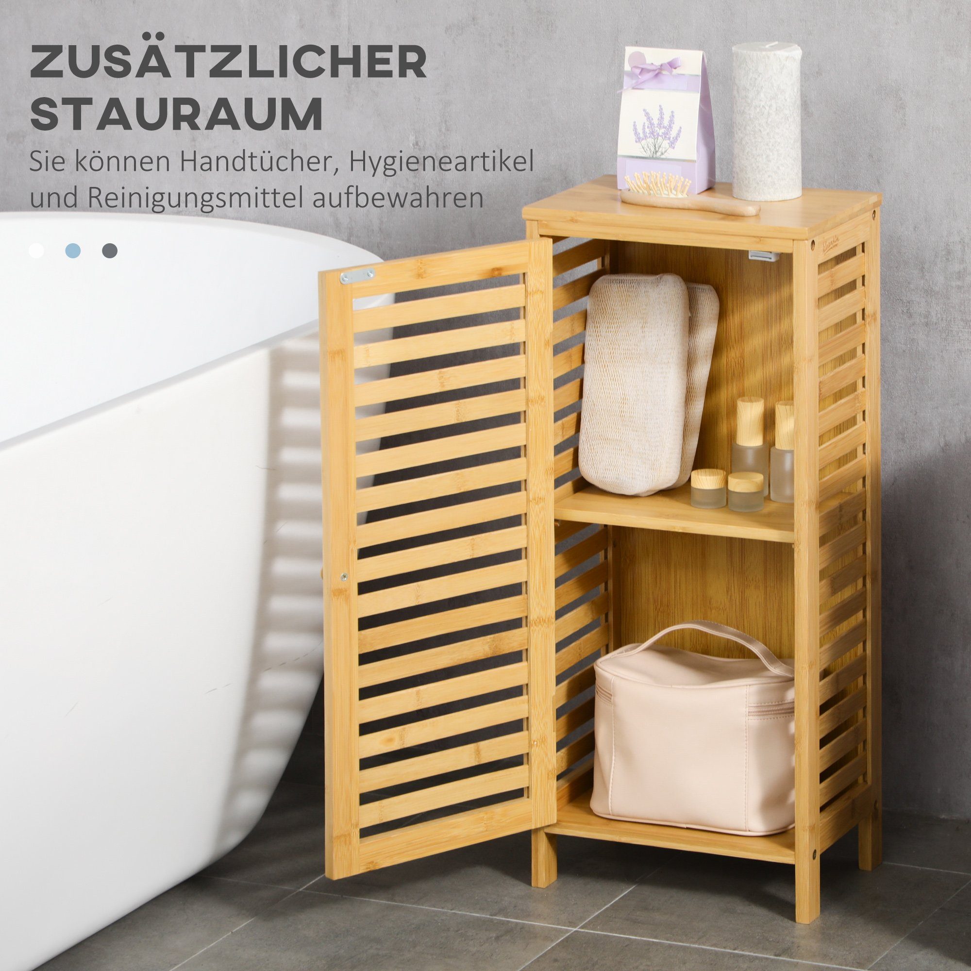 Kleankin Badkommode Badschrank Badezimmerschrank Beistellschrank mit Lamellentür 2 Fächern (Aufbewahrungsschrank, 1 St., Toilettenschrank), Natur, 30 x 19,9 x 70 cm