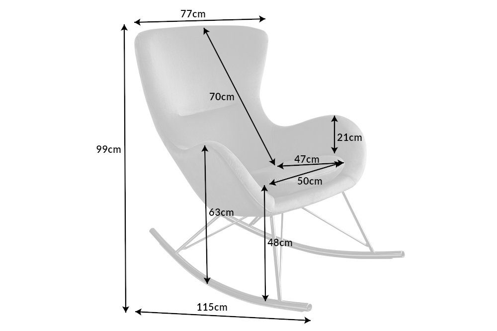 riess-ambiente Schaukelstuhl SCANDINAVIA SWING grau / silber (Einzelartikel, 1 St), Wohnzimmer · Samt · Metall · mit Armlehne · wippbar · Modern Design