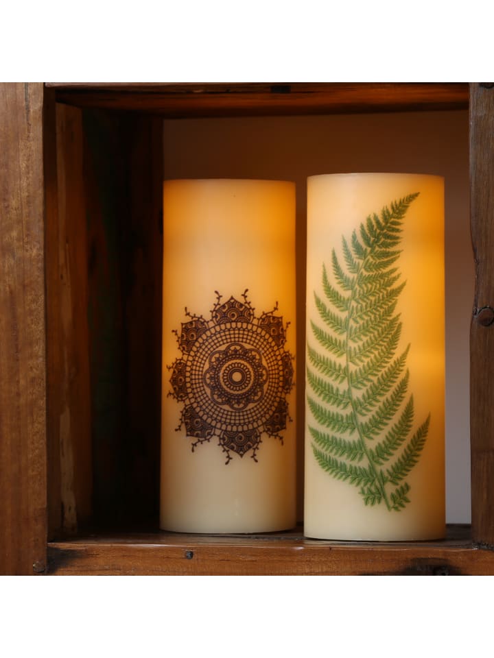 MARELIDA XXL LED Kerze mit Farndruck Echtwachs flackernd in creme - H: 30cm günstig kaufen onesize