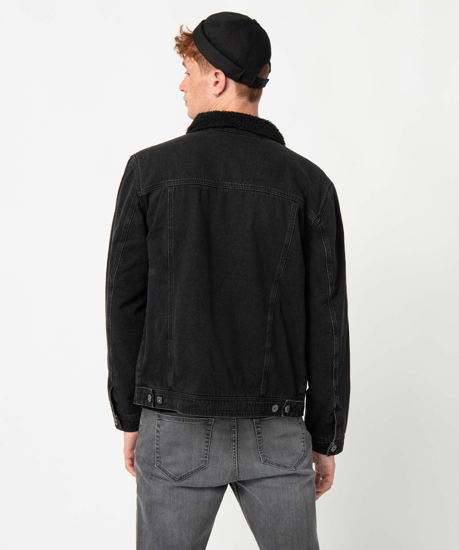 Veste en jean homme doublée sherpa noir | GEMO
