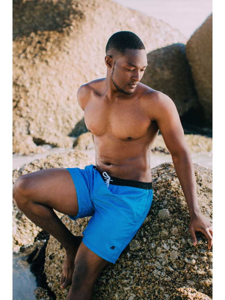 GUGGEN MOUNTAIN Badehose Kariert in Blau günstig kaufen
