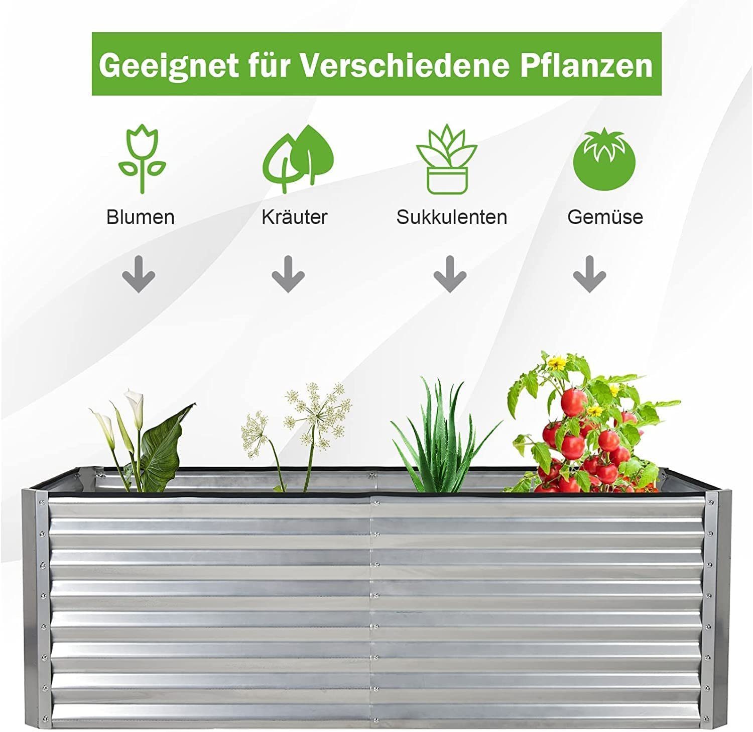 KOMFOTTEU Hochbeet Gartenbeet ohne Boden, 181 x 90 x 61 cm, Eisen