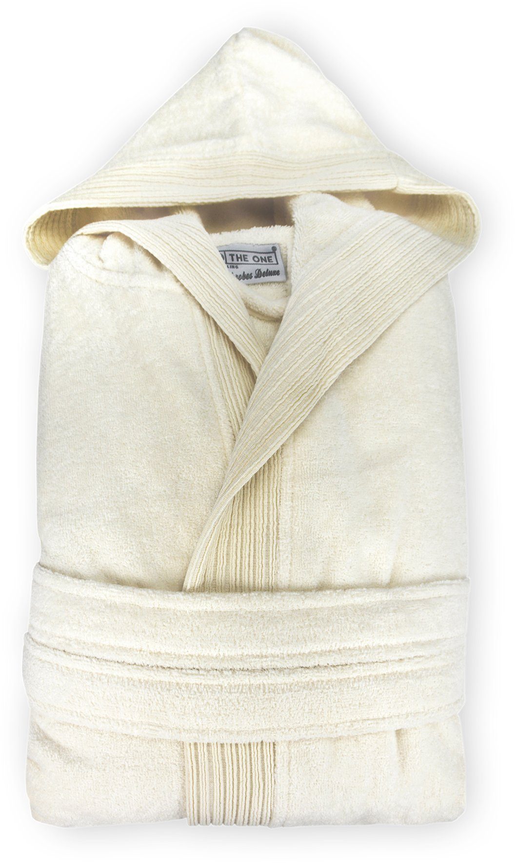 Schnoschi Unisex-Bademantel Bademantel mit Kapuze und Taschen Namaste aus weichem Frottee, Yoga, mit Kapuze und Stickerei, mit Kapuze, mit Gürtel, Bordüren an Kragen, Ärmel und Taschen, Schlaufe zum Aufhängen, Stickerei 