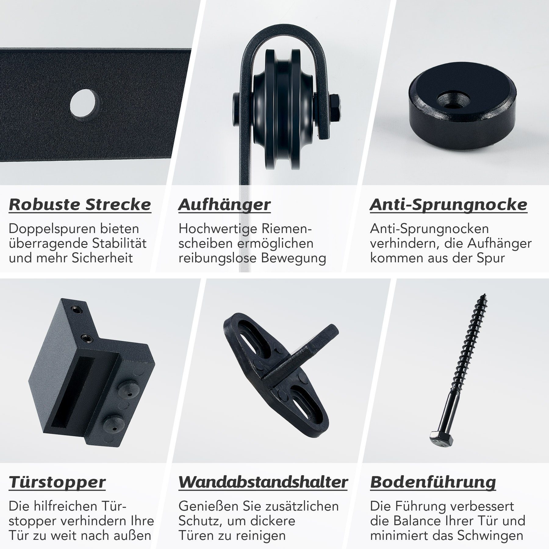 Crenex Schiebetür 200cm Schiebetürsystem Zubehörteil aus Kohlenstoffstahl (Verstellbare Hängeschiene, Schiebetor Laufschiene mit Rollen)