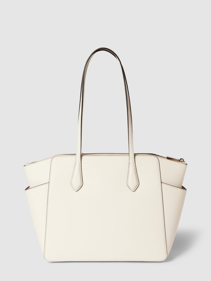 Shopper aus Leder mit Label-Detail Modell 'MARILYN' in ecru