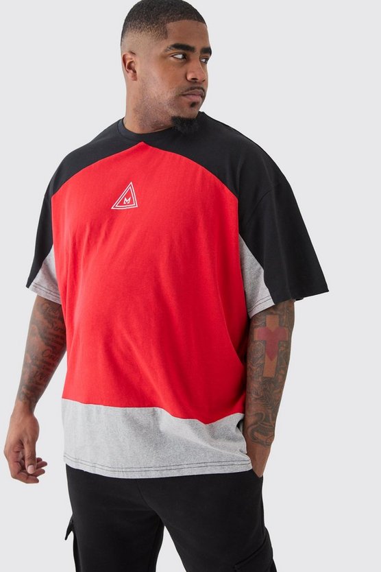 Plus Oversize Colorblock T-Shirt in Rot mit Logo