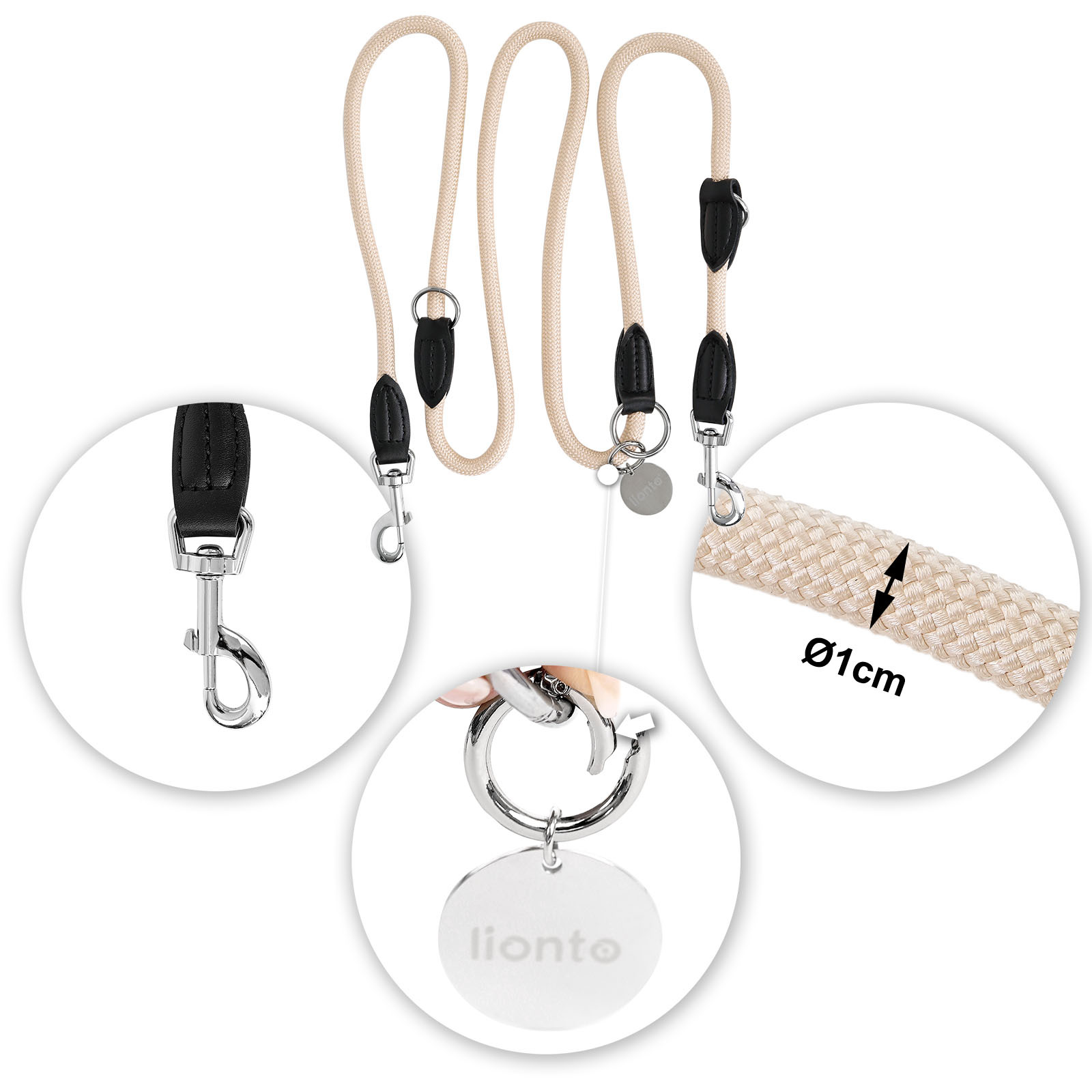 Lionto Hundeleinen Lionto verstellbare Hundeleine, Doppelleine beige