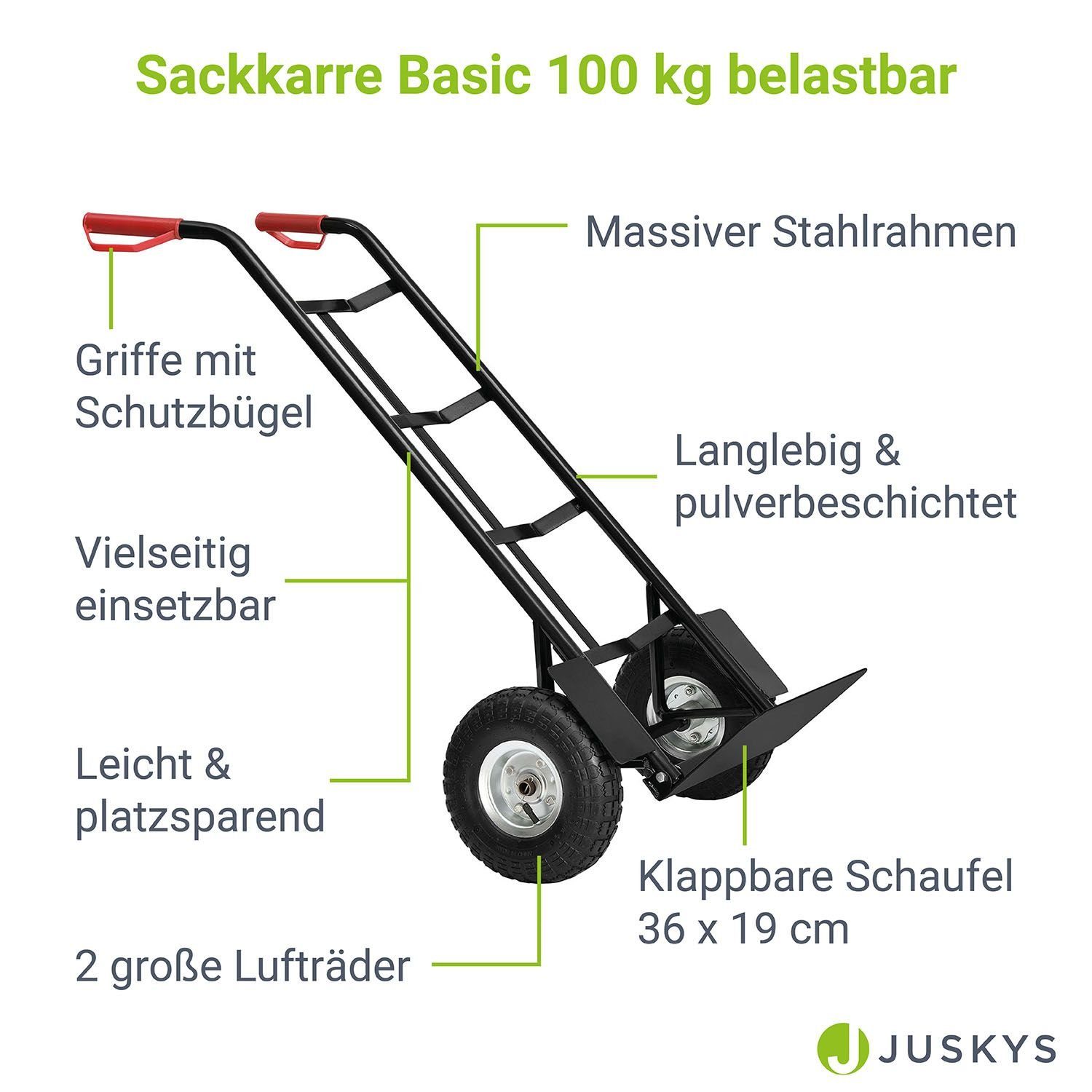 Juskys Sackkarre Basic, klappbar, mit großen Luftreifen und massivem Stahlrahmen, bis 100 kg