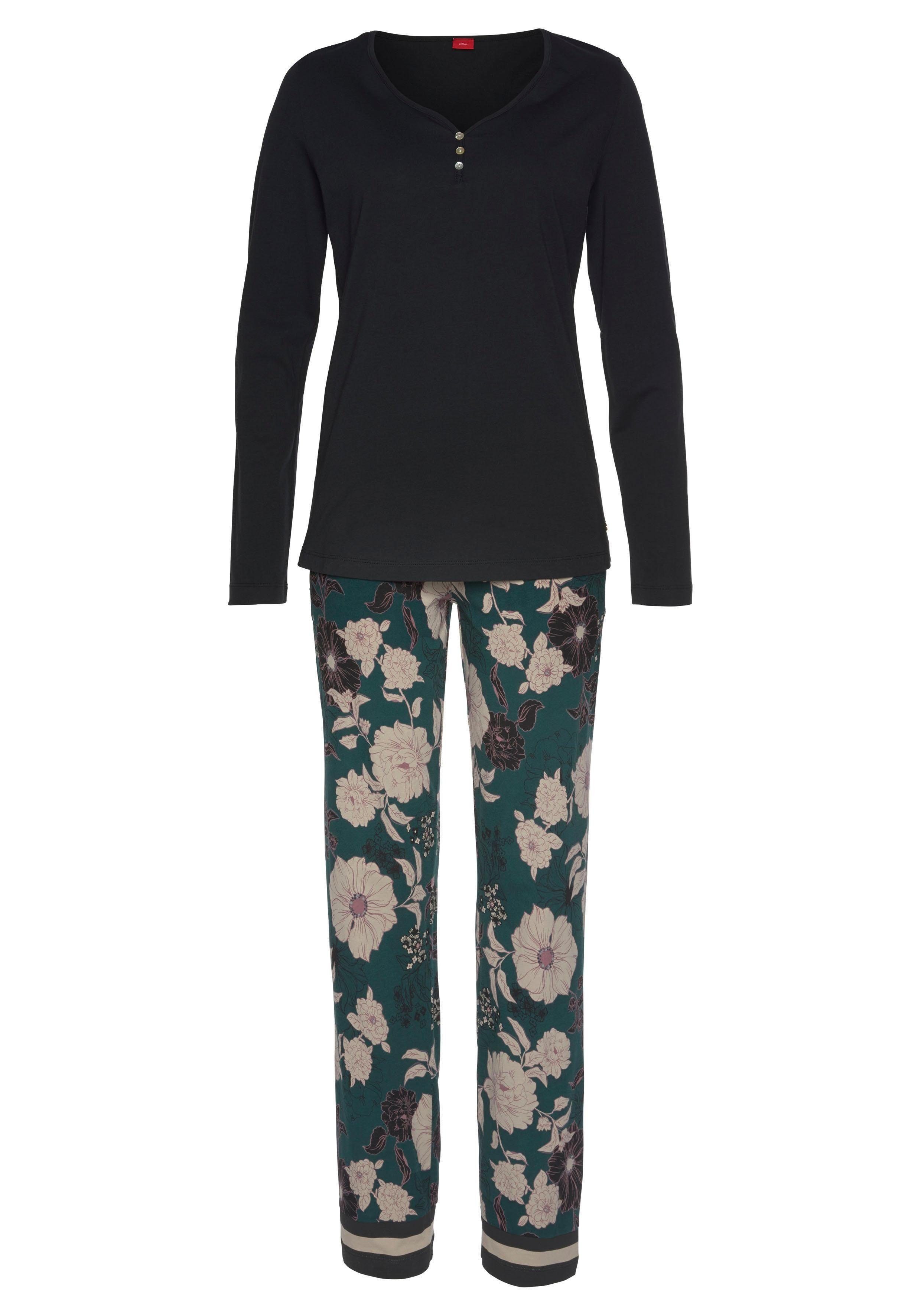s.Oliver Pyjama (2 tlg., 1 Stück) mit geblümter Schlafhose