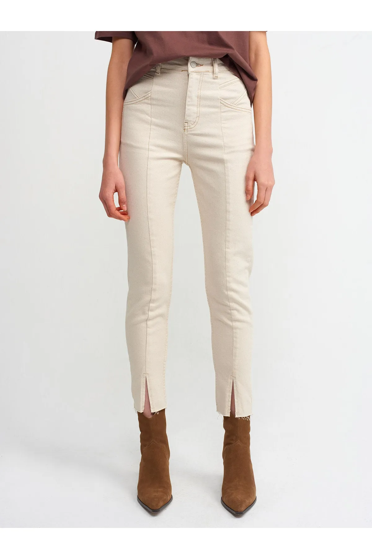Dilvin  4336 Baumwollhose mit Vordernähten – Ecru