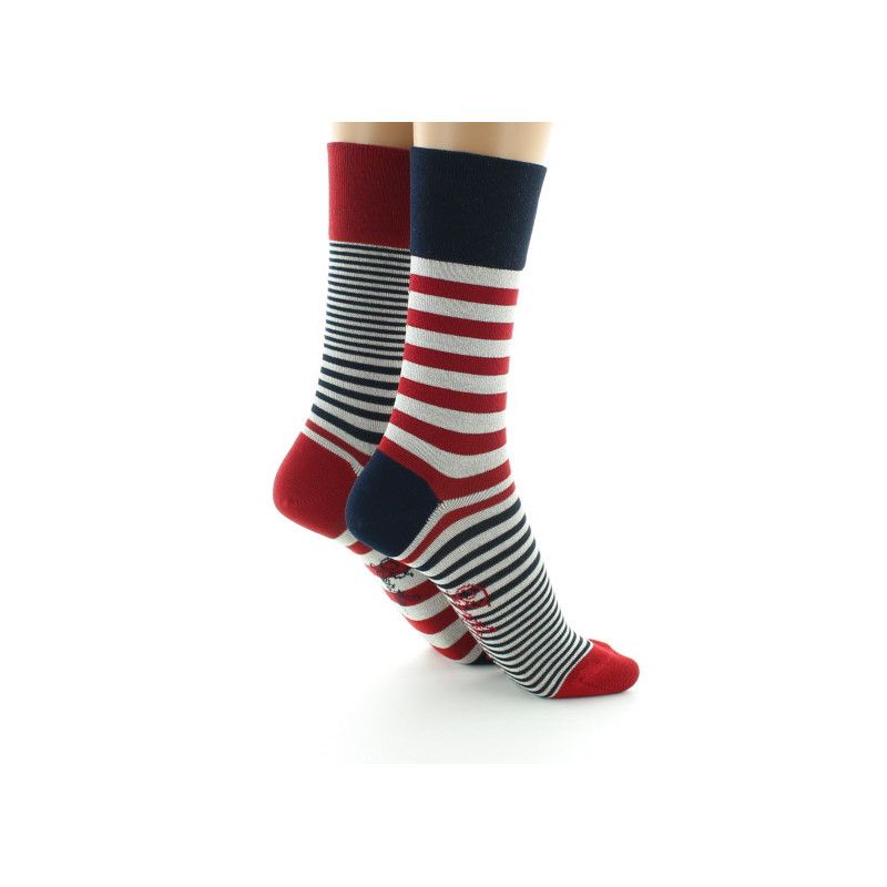 Berthe aux grands pieds  Chaussettes Rayures Asymétriques - Marine Rouge