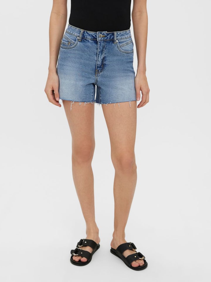 Vero Moda Kurze Denim Jeans Shorts mit Fransen VMBRENDA in Blau günstig kaufen XS
