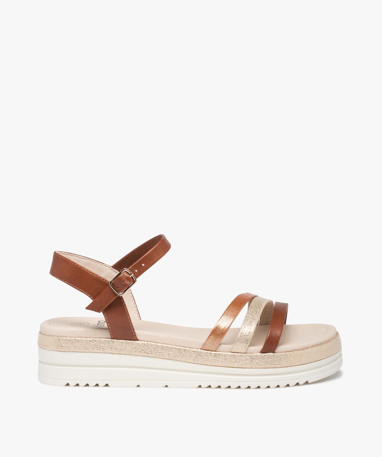 Sandales fille compensées à fines brides brillantes camel | GEMO