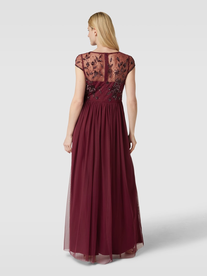 Abendkleid mit Zierbesatz in kirschrot