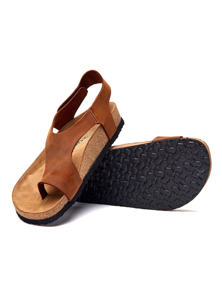 Comfortfusse Leder-Zehensandalen in Braun günstig kaufen