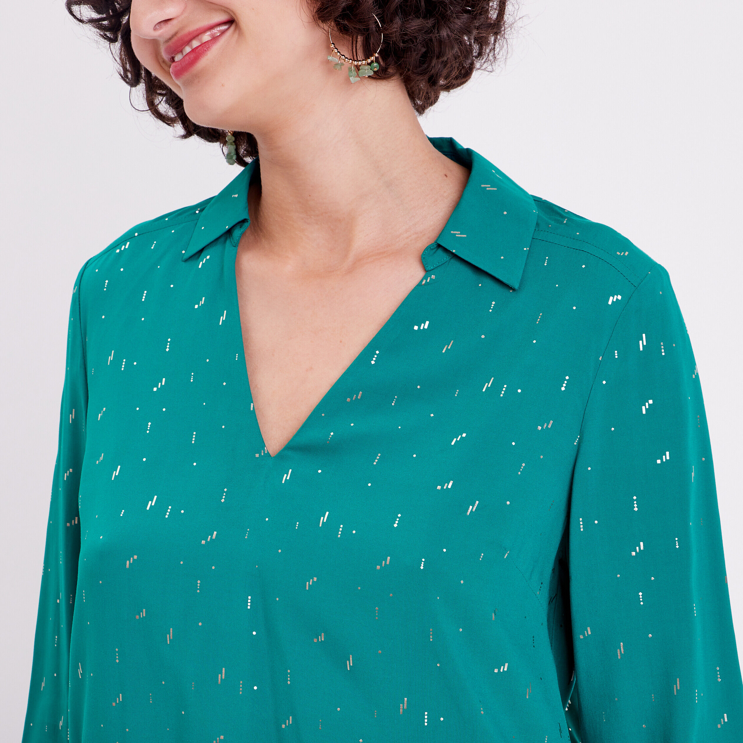 Blouse manches longues vert femme | Cache Cache