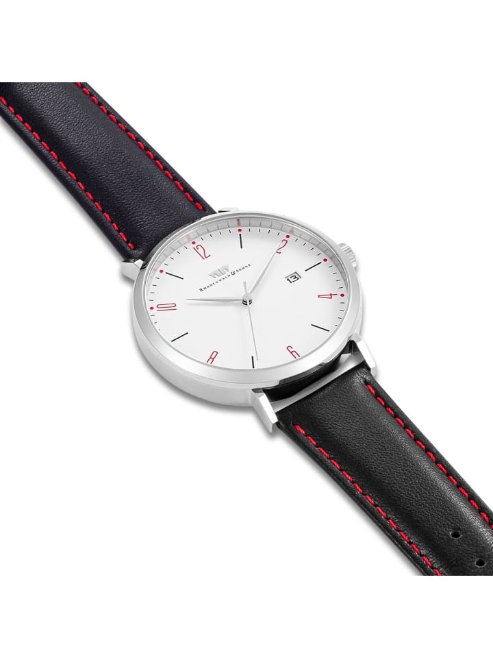 Rhodenwald & Söhne Herren Quarzuhr silber Echtleder schwarz in schwarz günstig kaufen 20,5 cm