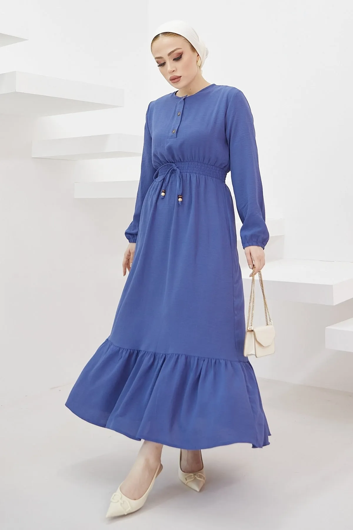 InStyle  Tena Ayrobin-Kleid mit elastischer Taille – Indigo