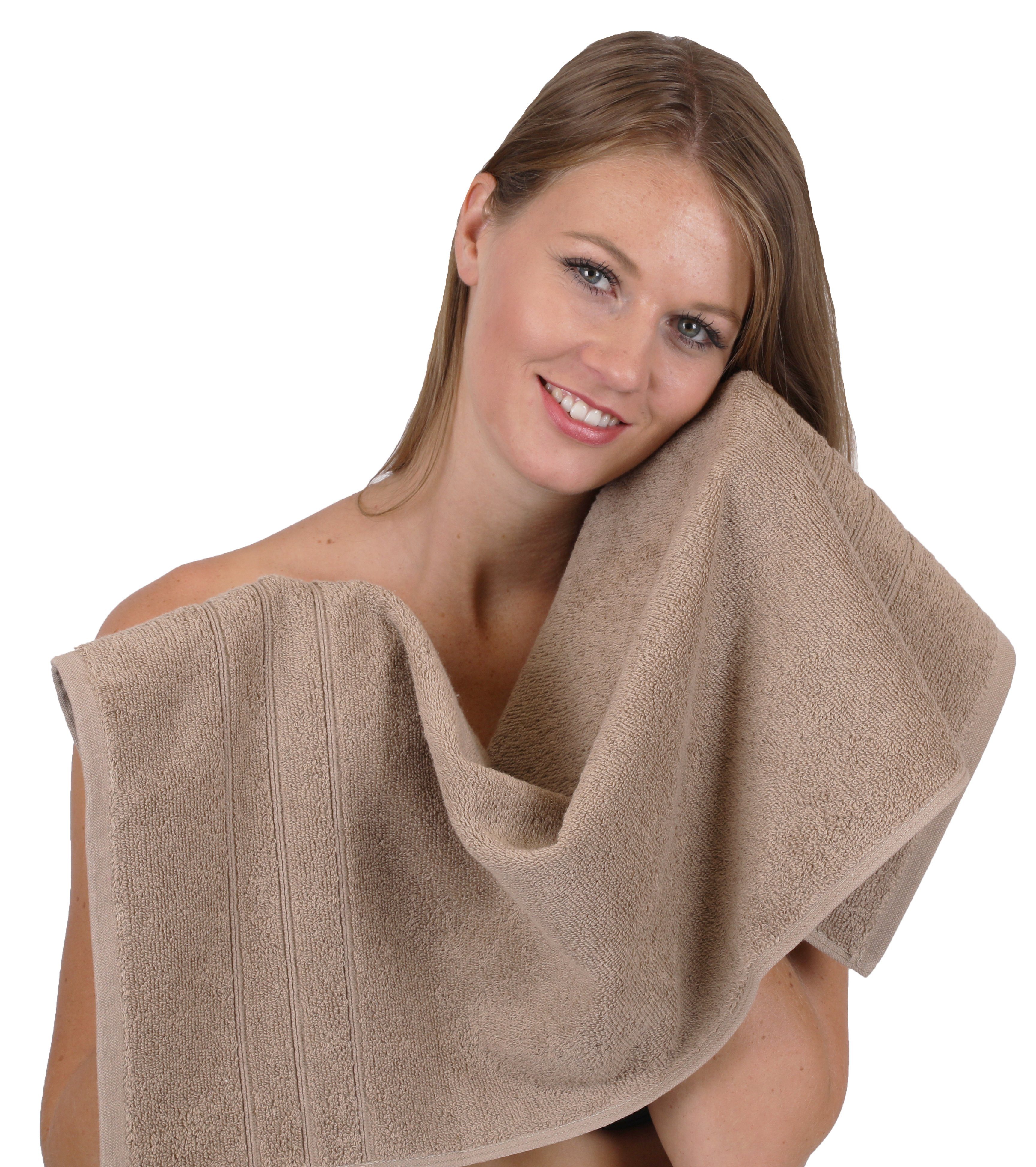 Betz Handtuch Set 8-TLG. Handtuch-Set Deluxe 100% Baumwolle 2 Badetücher 2 Duschtücher 2 Handtücher 2 Seiftücher Farbe Mokka und schwarz, 100% Baumwolle, (8-tlg)
