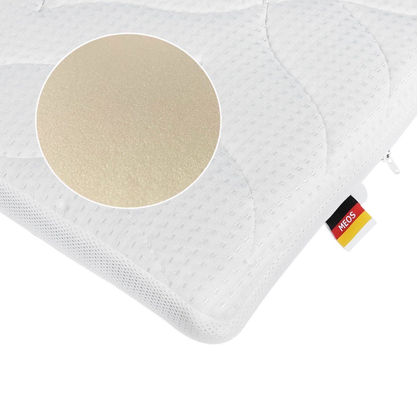 Topper Visco-Topper für Matratzen und Boxspringbetten, Meos, 6 cm hoch, Viscoschaum, 90x200 cm, Made in Germany, Druckentlastende Eigenschaften, 4-seitiger Reißverschluss sorgt für abnehmbaren und waschbaren Bezug, Besonders atmungsaktiv durch Klimab